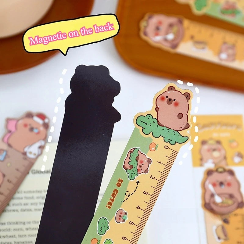 Cartoon Capybara Magnetic Bookmark Ruler Cute Irregular Drawing Ruler for Students Creative Kawaii Kids School Stationery