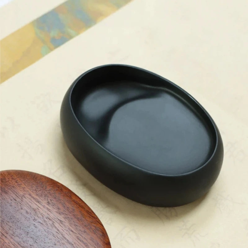 She Inkstone with Lid Antique Chinese Ink Stone for Calligraphy Writing and Traditional Painting Practice Natural Rock Inkstone