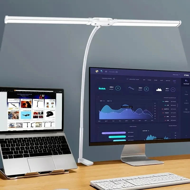 Double Head Desk Lamp Clip-on LED 3 Modes Brightness Adjustable USB Adapter Suitable for Reading Studying Piano Monitors Office