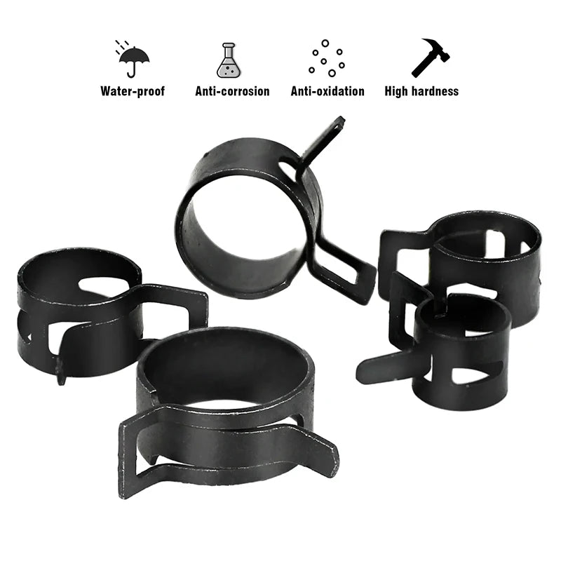 100Pcs/Set 6-17/6-22mm Black Q673B Vacuum Spring Fuel Oil Water Hose Clip Pipe Tube for Band Clamp Metal Fastener Assortment Kit