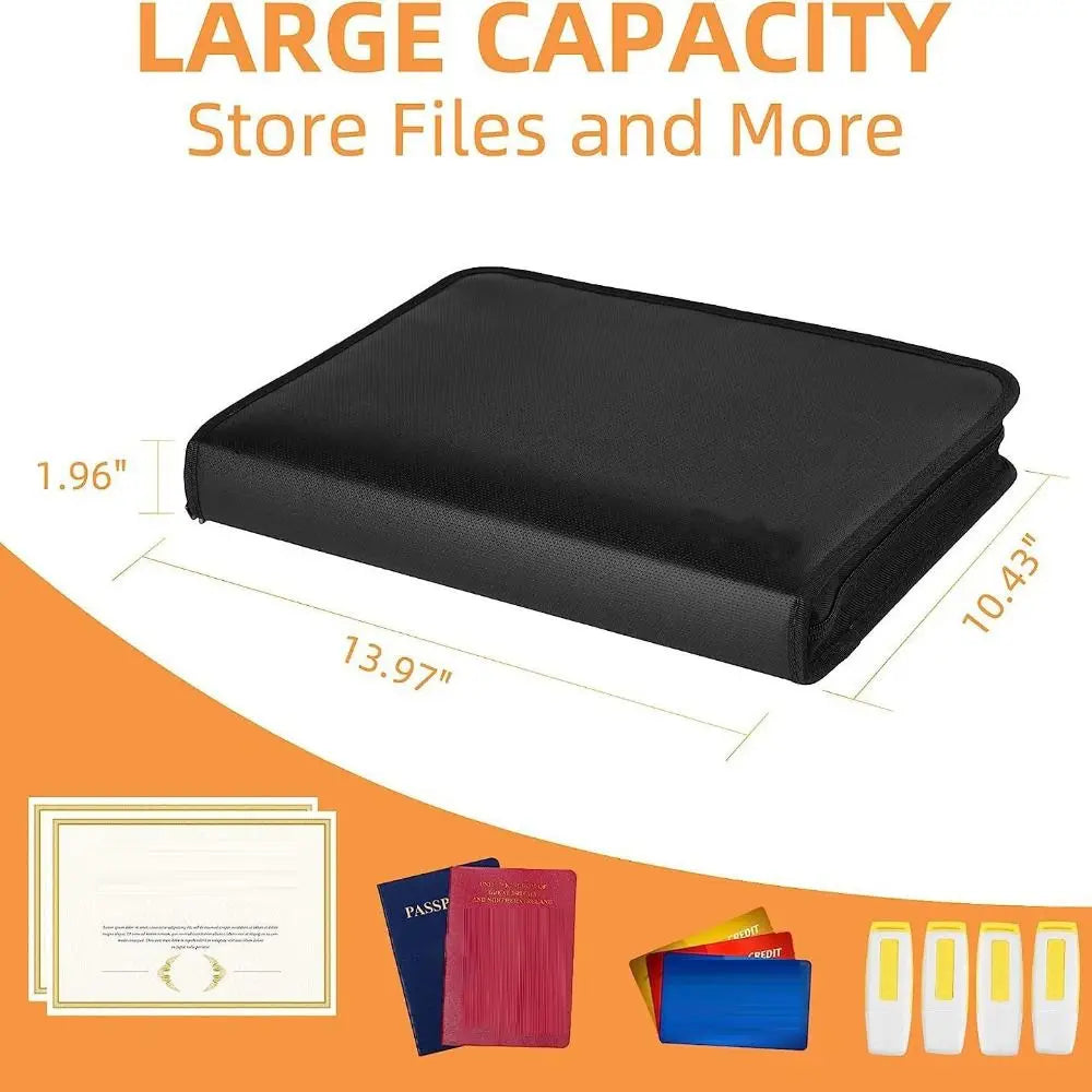 13 Pockets Accordion File Organizer Fireproof Portable Document Bag with Zipper & Labels Expanding File Folder