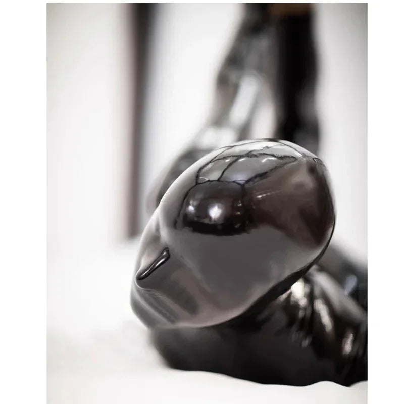 Latex Hooded Mask rubber  Restraints  fetish Gloves seamless  rubberman  Catsuit Fetish latex gloves rubber bodysuit