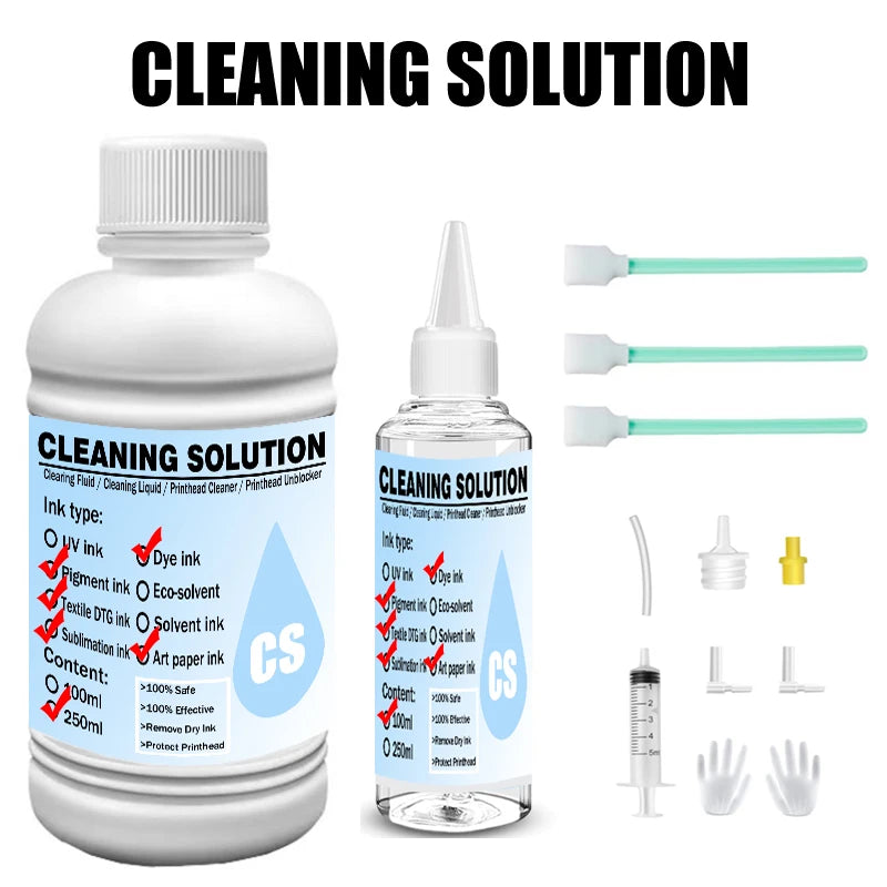 100ML Power Cleaning Liquid Inkjet Printer Head Cleaning Kit Suit Dye Pigment Sublimation Ink For Epson/HP/Canon/Brother Printer