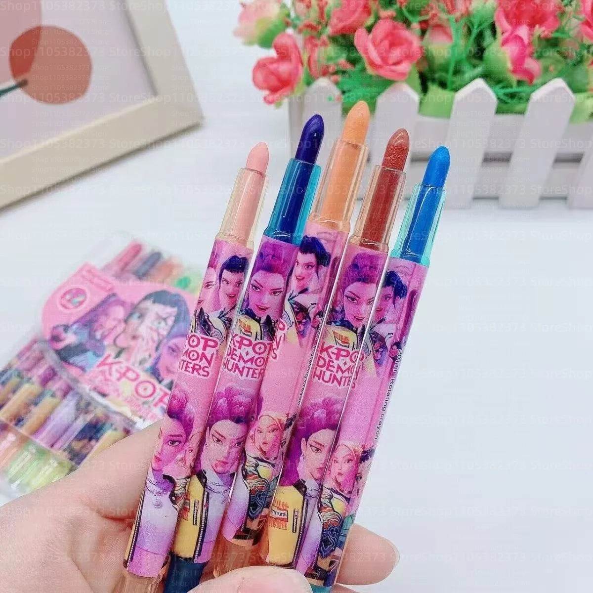 Popular rotating crayons girl group style 12 colors cute drawing tools for kids students daily coloring painting stationery