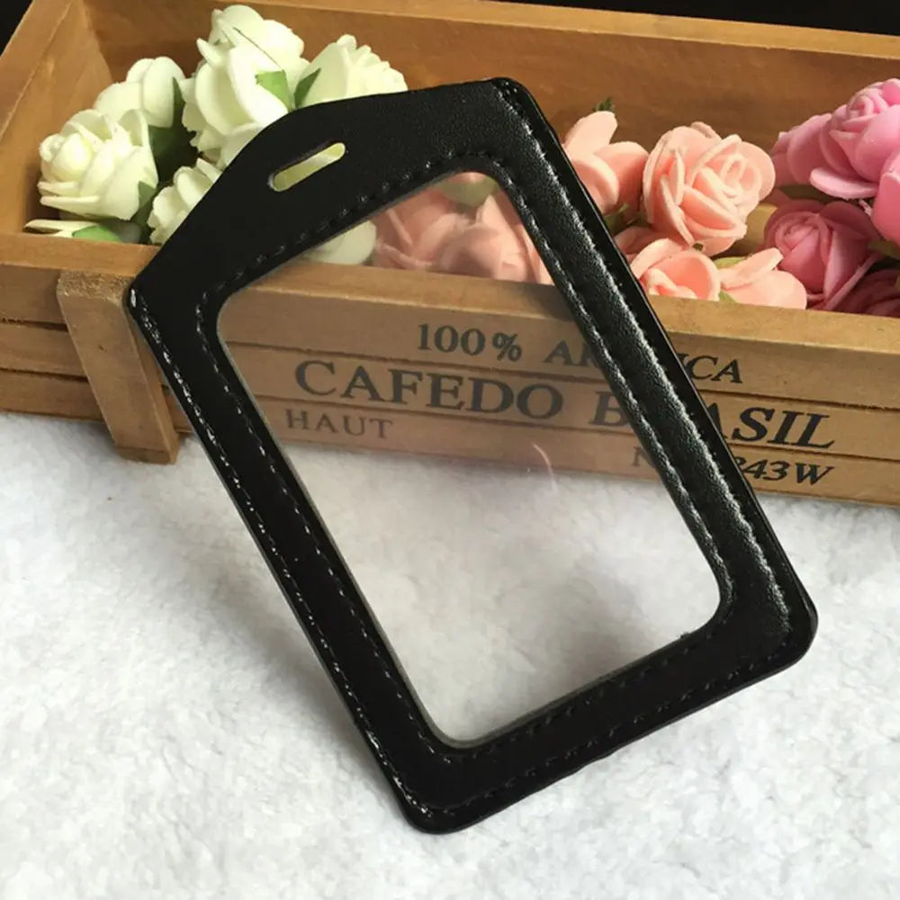 Pu Leather Card Holders Id Badge Case Clear And Color Border Lanyard Holes Bank Credit Id Badge Holders Accessories Wholesales