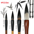4 Pcs/set Chinese Landscape Painting Brushes Professional Bamboo Ink Wash Painting Brush Weasel Hair Handmade Soft Writing Brush