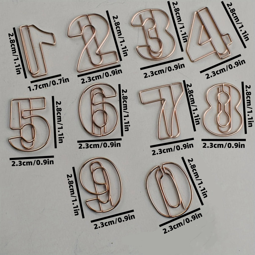 10pcs/Set Metallic Wire-formed 0-9 Number-shaped Paper Clip Bookmarks Paperclips Office Stationery School Supplies