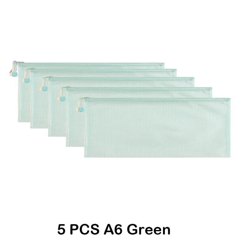 5 PCS A4 A5 A6 Mesh Zipper Pouch Document Bag Waterproof Zip File Folder Storage Bags A4 A5 A6 Office School Supplies Stationery