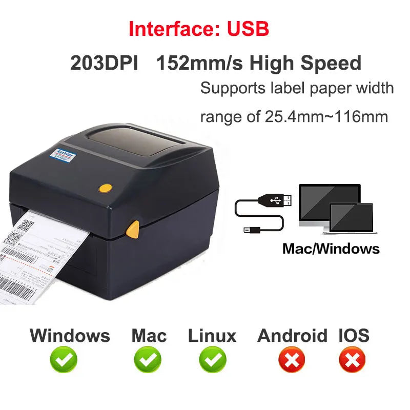 4Inch 152MM/S Thermal Label/Sticker/Waybill Printer Xprinter XP-420B  Barcode Paper Support QR Code for DHL Fedex EMS Express