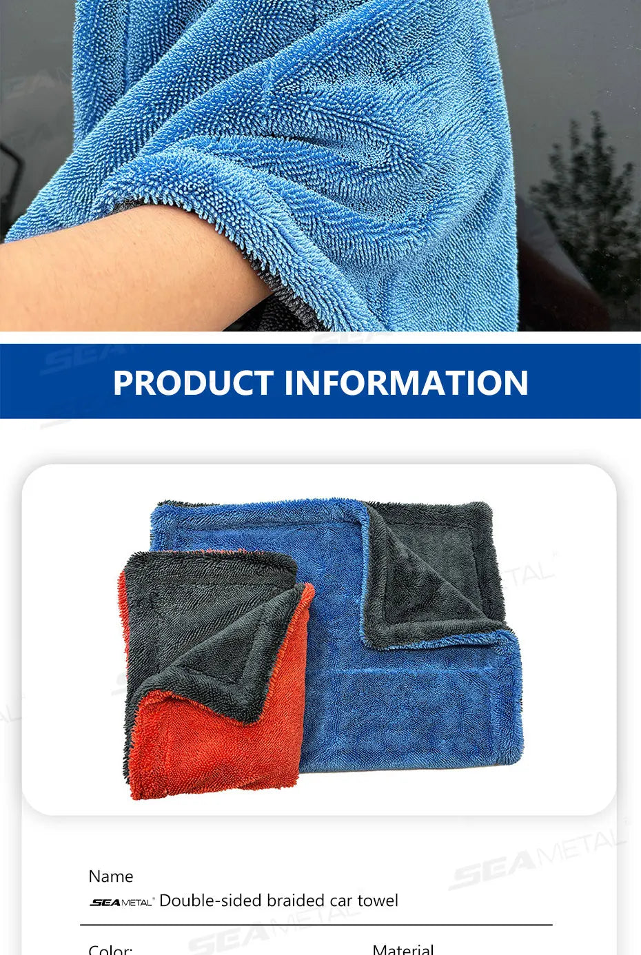 SEAMETAL Heavy-Duty Car Towel 1200GSM Super-Absorption Microfiber Drying Cloth Ultra-Soft Scratch-Free Car Detailing Towel