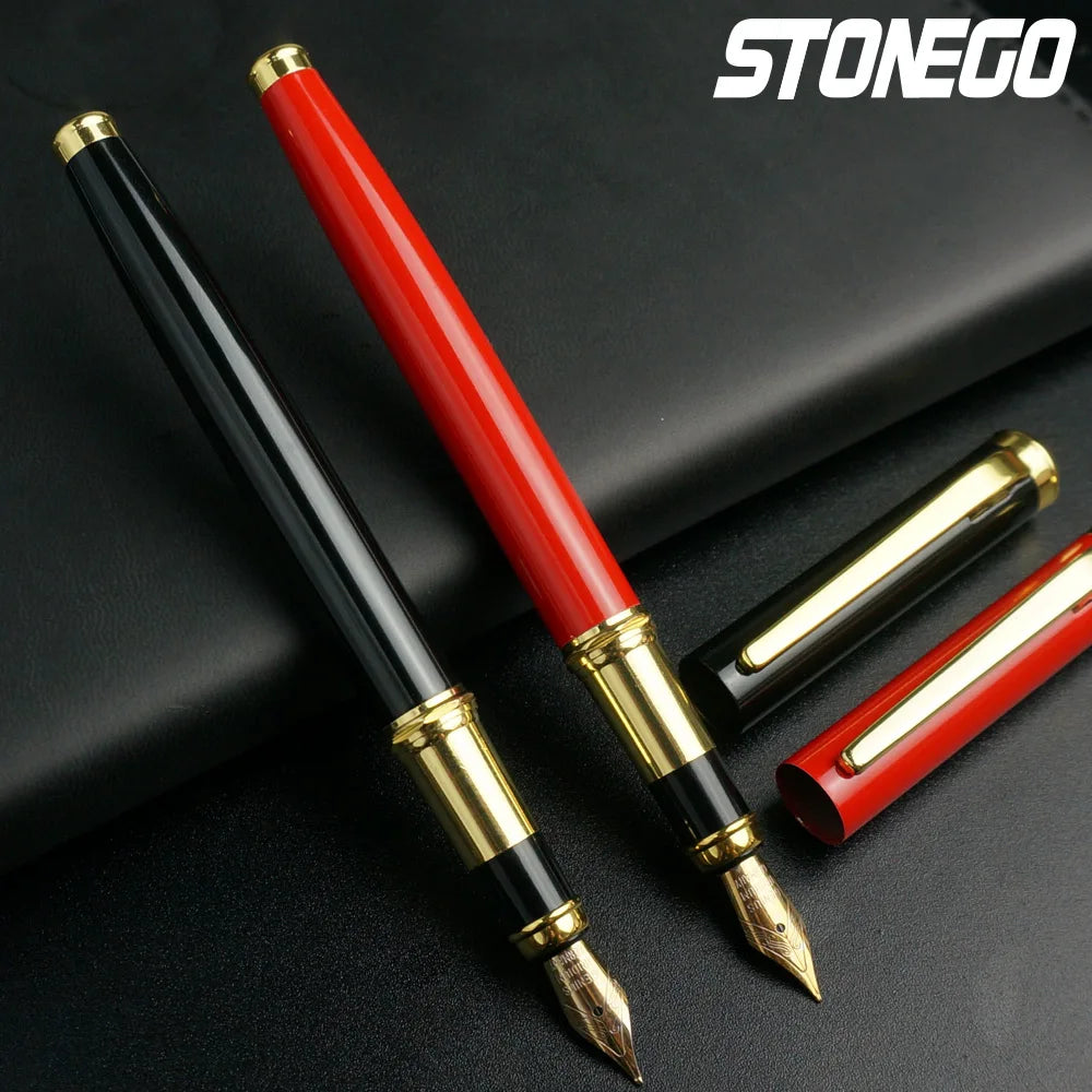 STONEGO 0.38mm Extra Fine Nib Fountain Pen, Black Metal Calligraphy Writing Gift Pen