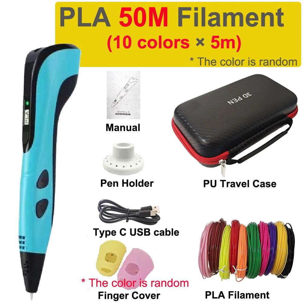 New 3D Pen 3D Printing Pen for Children 1.75mm PLA Filament DIY Drawing Birthday Christmas Gifts for Kids with Travel Case