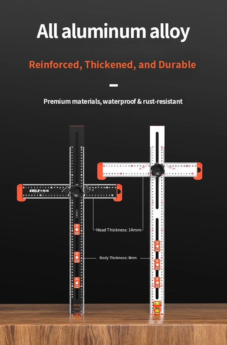 Woodworking T-Square Ruler 2 in 1 Drill Guide Hole Positioning Measuring Tool