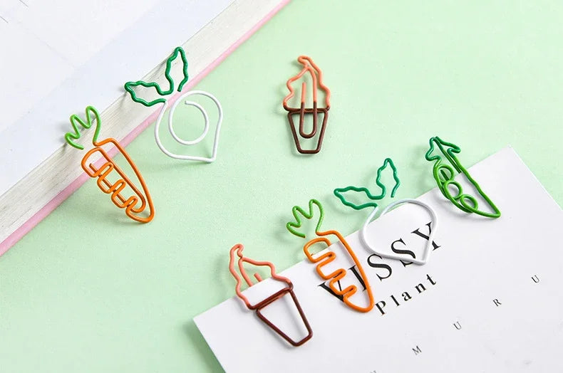 10Pcs Creative Vegetable Carrot Ice Cream Paper Clip Metal Bookmark  DIY Student Read Label Supplies Stationery