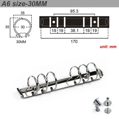 30mm A5A6A7 Notebook 6-Hole Binder Clips Binding Replacement Clip Metal Rings Accessories Loose-leaf Budget Binder Binding Rings