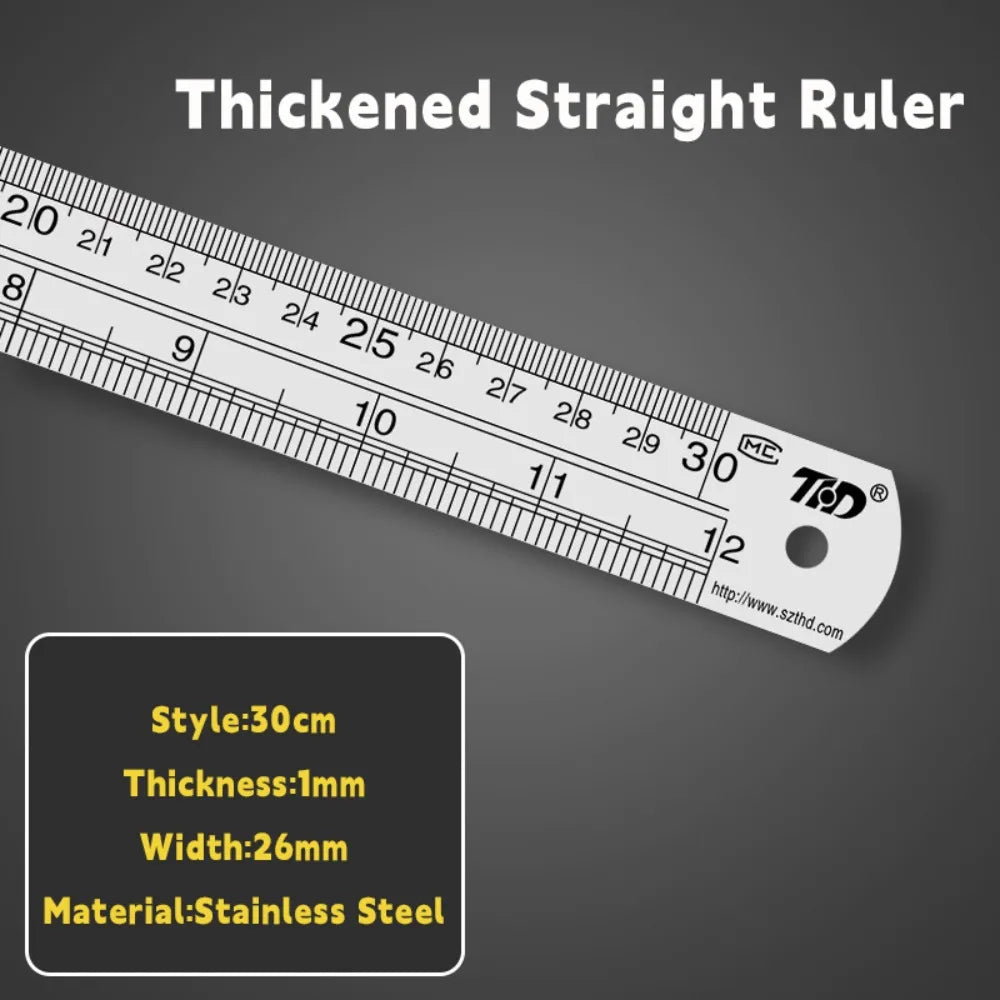 15/20/30/40/50cm Stainless Steel Ruler Double Side Scale Stainless Steel Straight Ruler Thickening Engineer Grade Measuring Tool