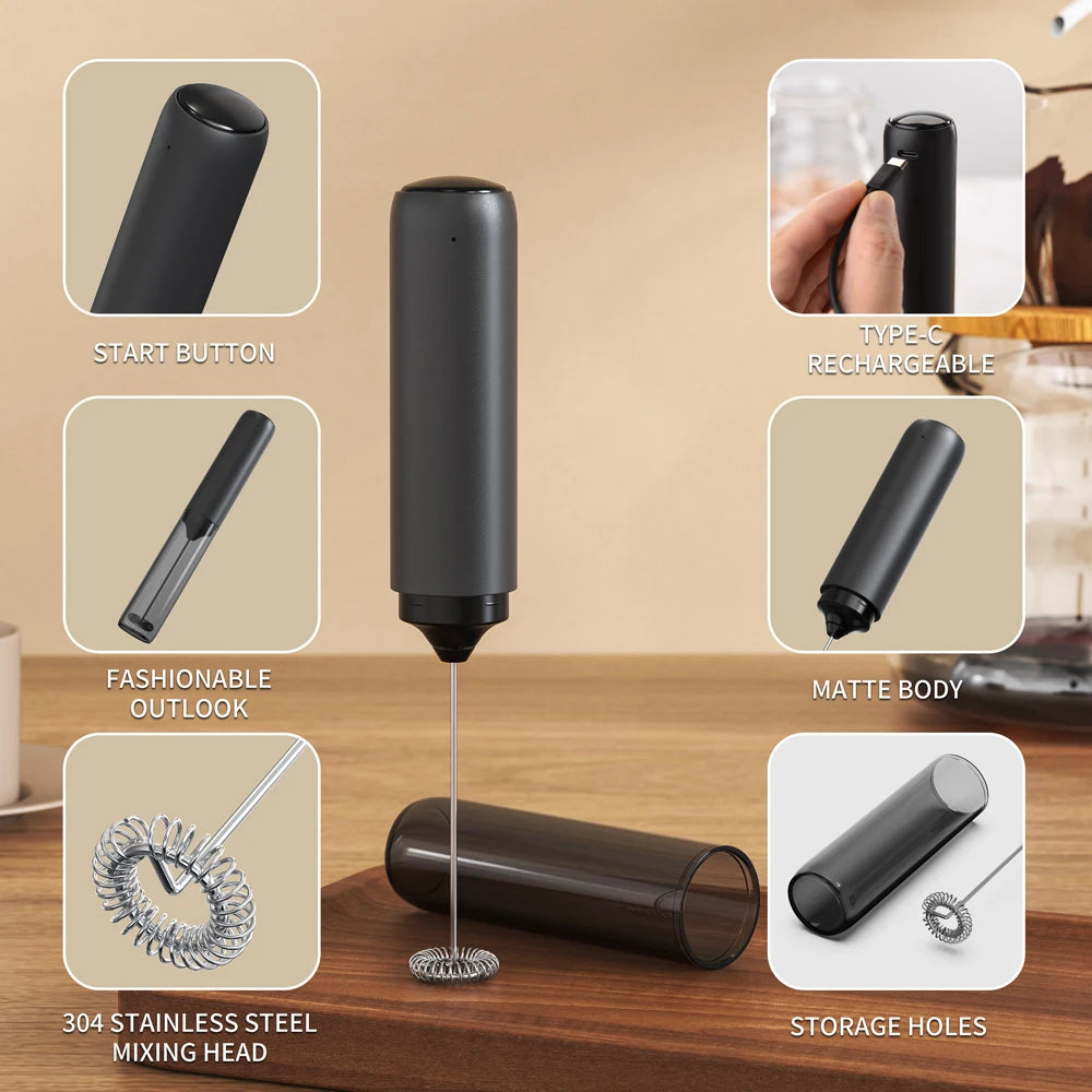 Kitchen Powerful Stirrer Milk Frother Handheld Foam Maker for Lattes Whisk Drink Mixer Coffee Electric Rechargable Egg Beater