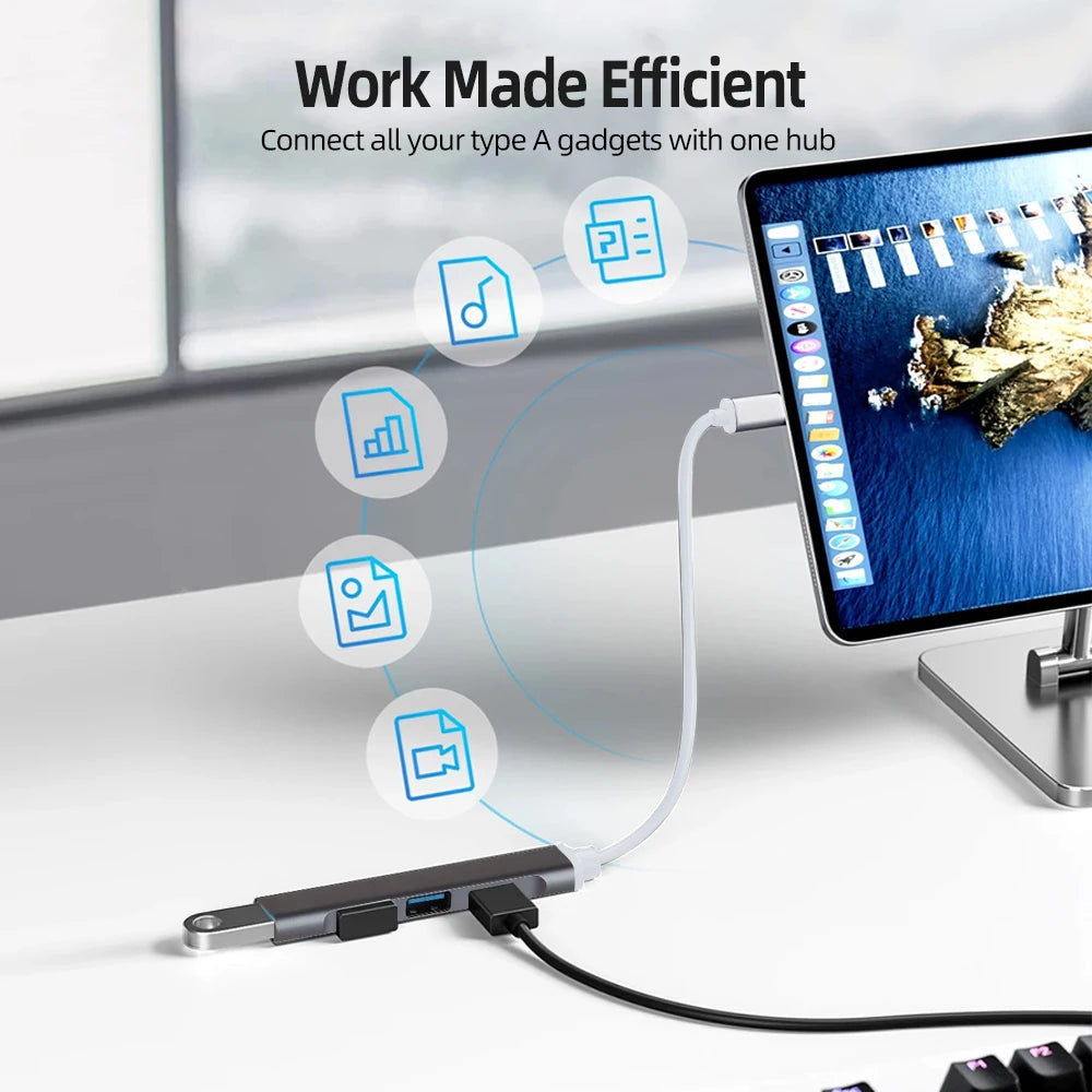 4 Ports USB C Docking Station Type C HUB USB 3.0 HUB 5Gbps High Speed Transmission USB Splitter Adapter OTG  for Laptop Macbook