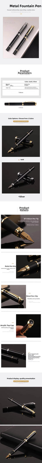 Metal Fountain Pen Business Black Heavy Feel Calligraphy Practice Pen Signing Pen High End Business and Student Use