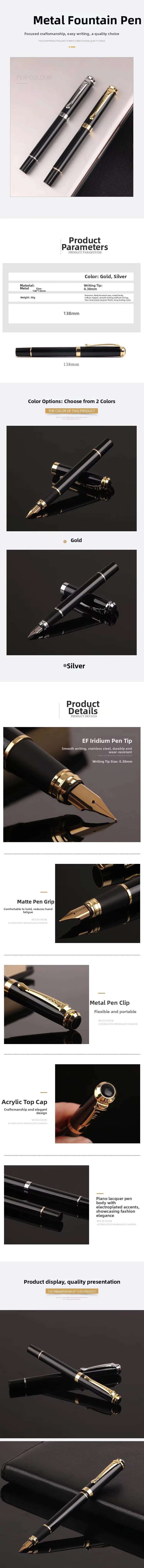 Metal Fountain Pen Business Black Heavy Feel Calligraphy Practice Pen Signing Pen High End Business and Student Use