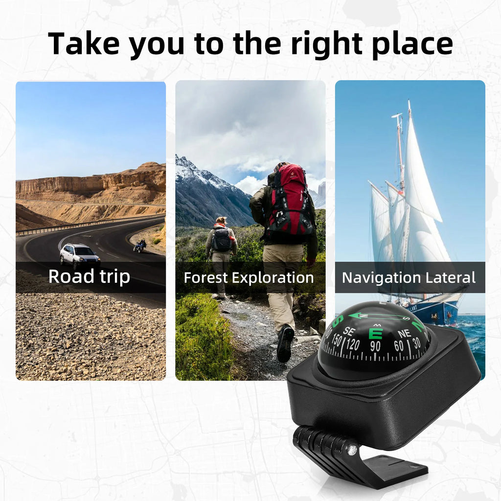 Portable Outdoor Hiking Car Compass Navigation Dashboard Ball Shaped Compass for Boat Vehicle Cycling Direction Pointing Guide