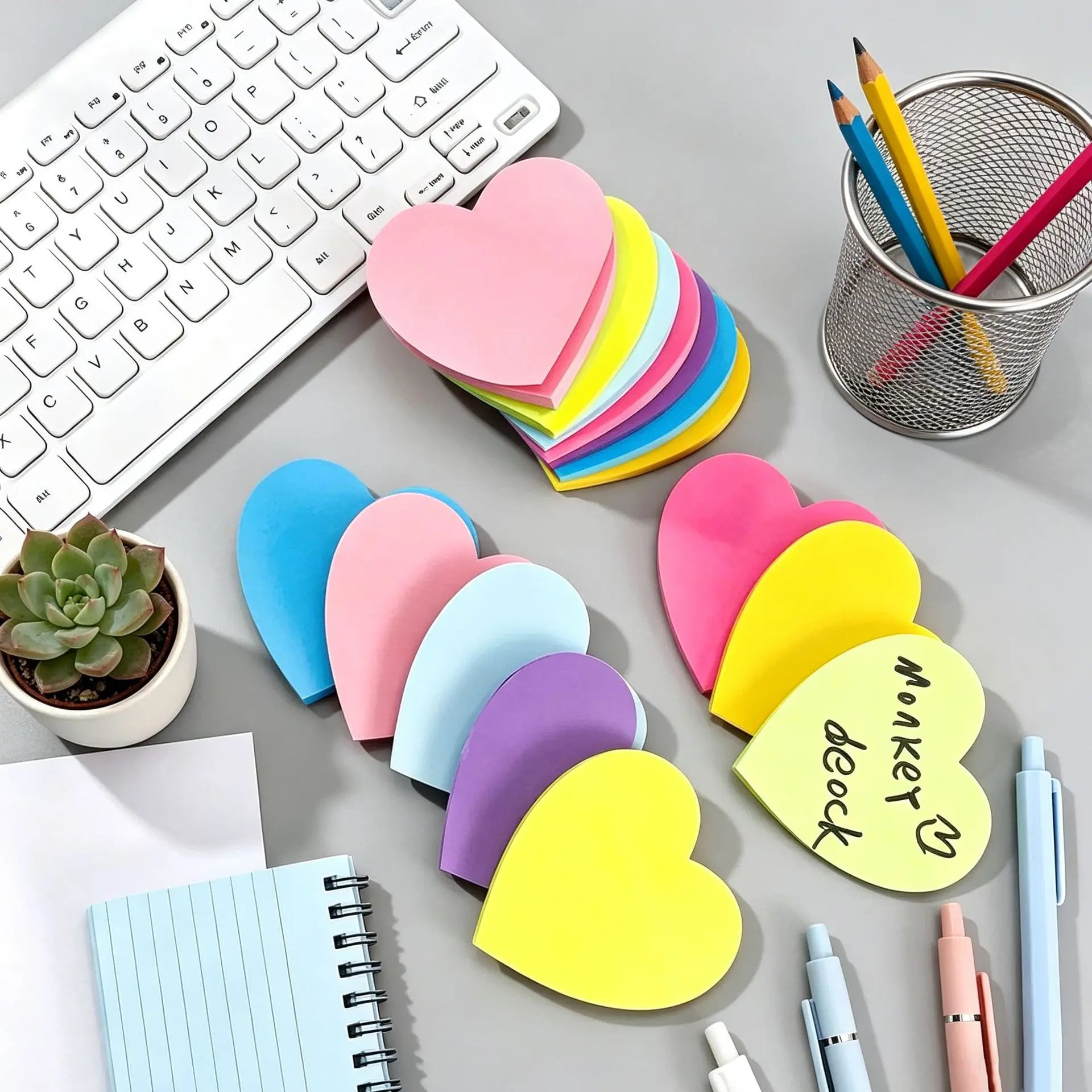 Set of 8 Brightly Colored Self-Adhesive Sticky Notes Featuring Bubbles, Arrows, and Hearts—Perfect for Home and School