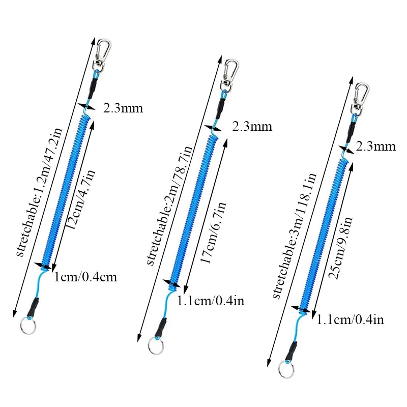 1.2m/2m/3m Max Stretch Plastic Spring Elastic Rope Fishing Lanyards With Carabiner Boating Ropes Anti-lost Phone Keychain Lock