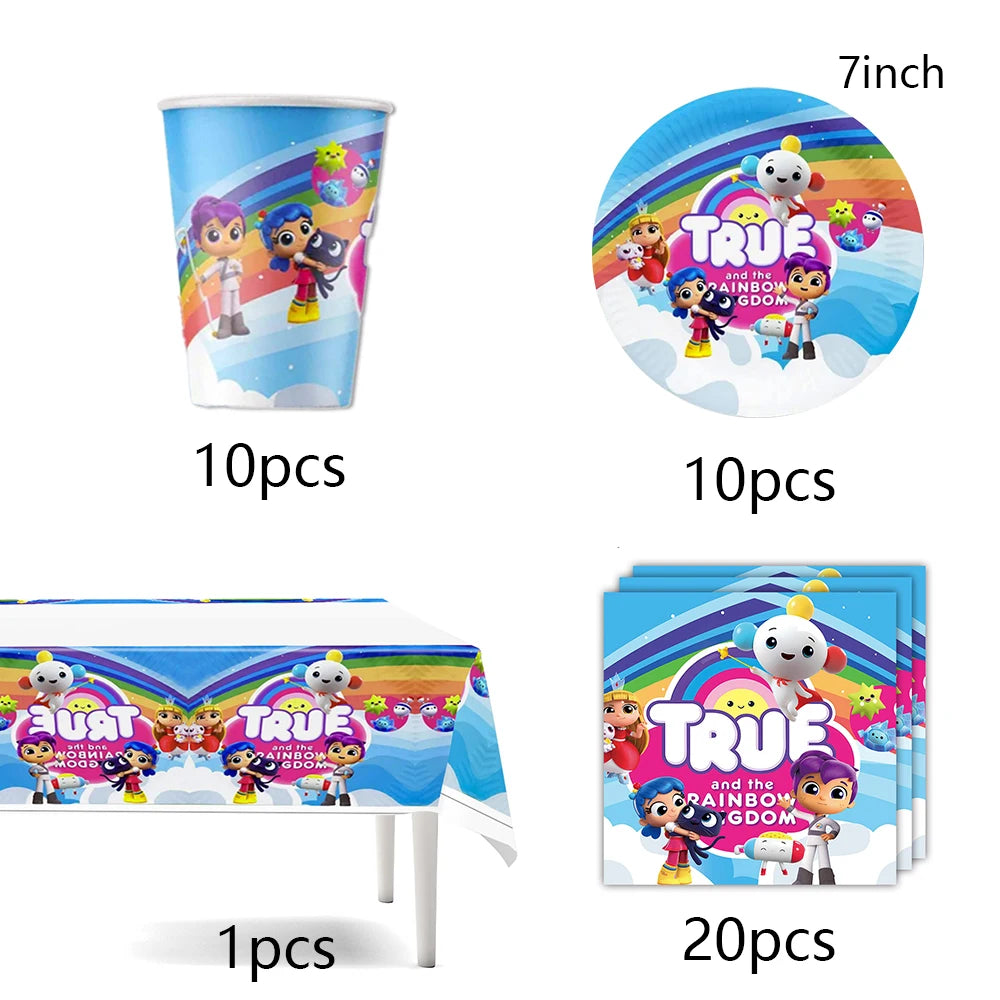 True Rainbow Kingdoms Birthday Party Decoration Disposable Tableware Balloons Paper Plate Napkins kids Baby Shower Supplies