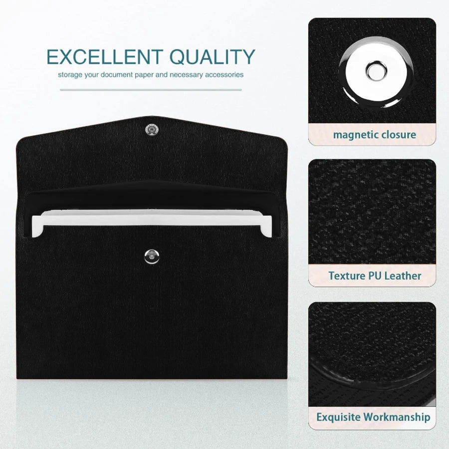 A4 Portable File Storage Bag Durable PU Material Expandable Folder - Popular File Storage Manager