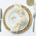 10pcs 32x32cm Gauze Cotton Wedding Napkins Reusable Green Trim Tea Towel Rustic Retro Burrs Napkins for Party Table Decoration