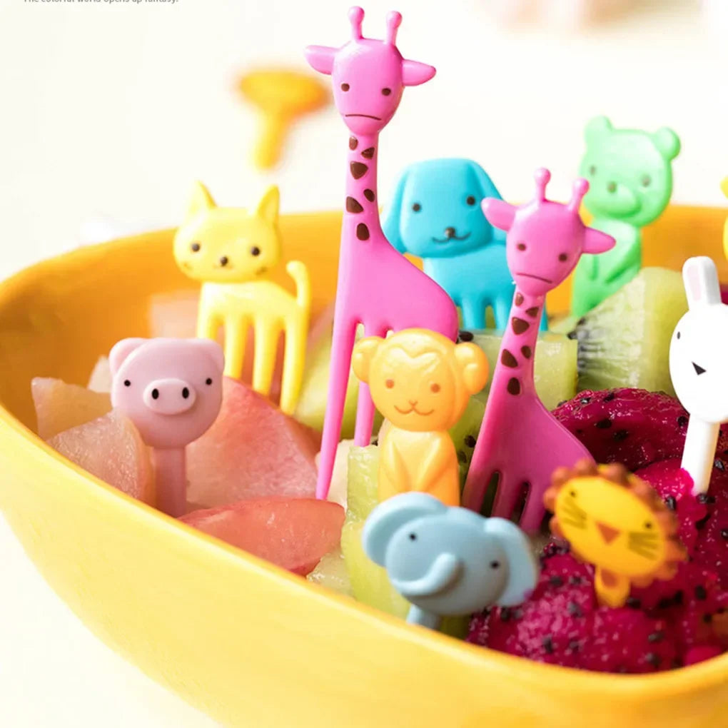 10pcs Animal Farm Fruit Fork Mini Cartoon Children Snack Cake Dessert Food Pick Toothpick Bento Lunches Party Christmas gift