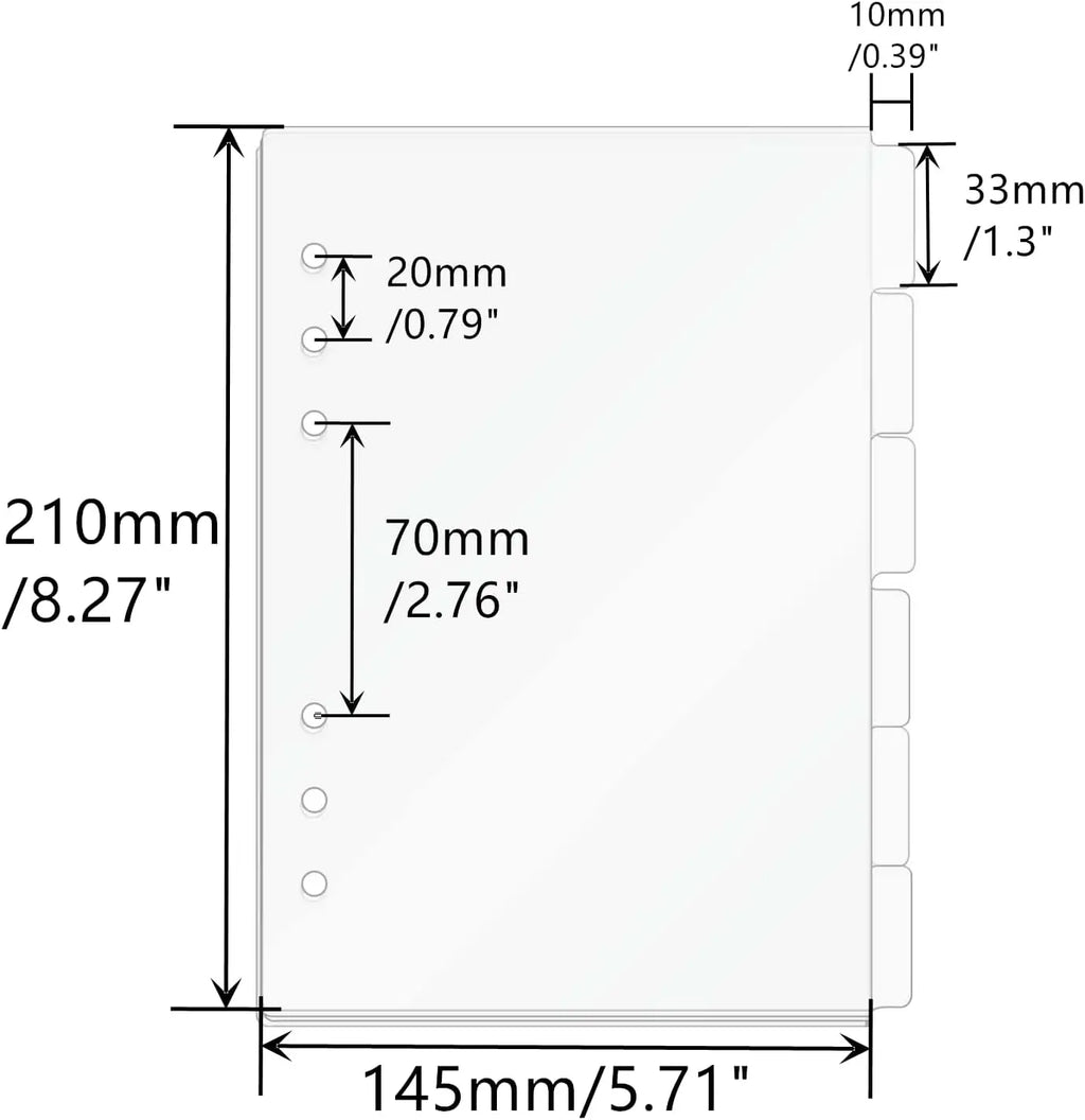 A5/A6/A7 Binder Dividers Planner Insets 6 Tabs Clear Thick Acrylic Index Divider/Cover  Refillable Page Protectors for 6 Ring