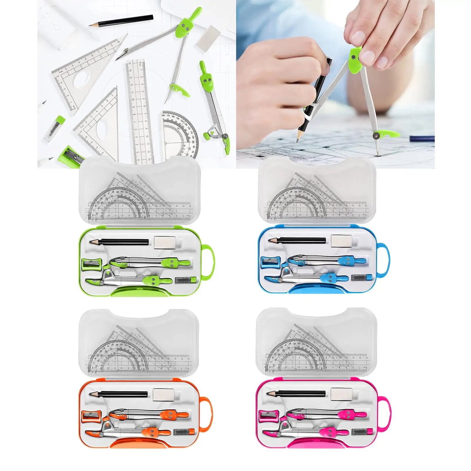 Math Geometry Kit Set Protractor Ruler Pencil with Case Eraser Drawing Supplies Teachers