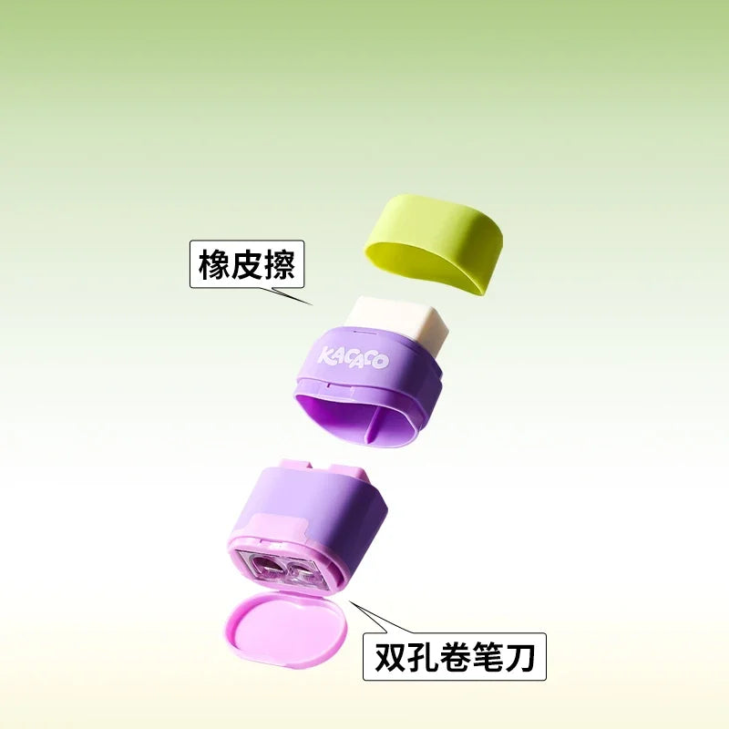 M&G Pencil Sharpener with Eraser Two in One Double Hole Designing Student Pencil Eraser Less Crumbs Clean Replaceable Core
