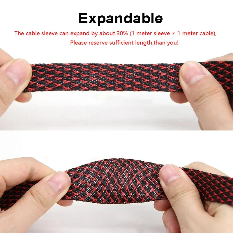 5M Multicolor PET Insulated Braid Sleeving 2mm - 40mm Expandable Wire Cable Sheath Flame-retardant Nylon Braided Mesh Tube DIY