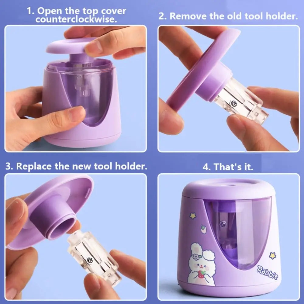 Cartoon with Decorative Sticker Switch Automatic Electric Pencil Sharpener Creative Stationery Mechanical Tool