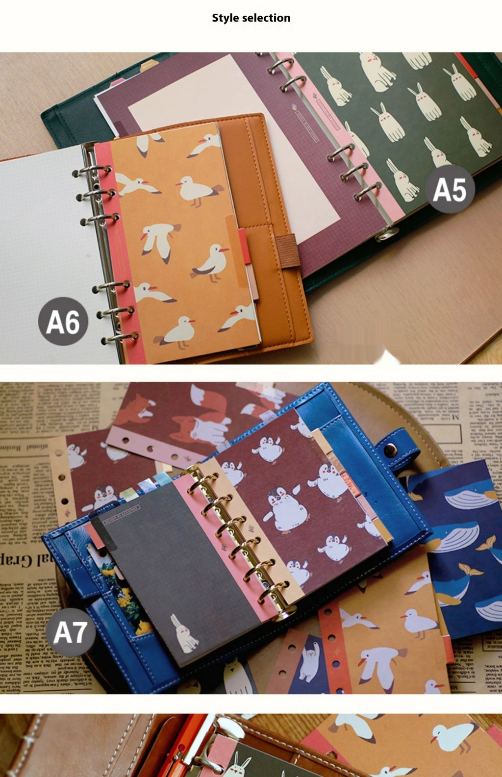 Retro Bookmarks Index Pages 6pcs A5/A6/A7/M5 6-Holes Binder Index Divider Cartoon Multicolor Loose-Leaf Notebook Classification
