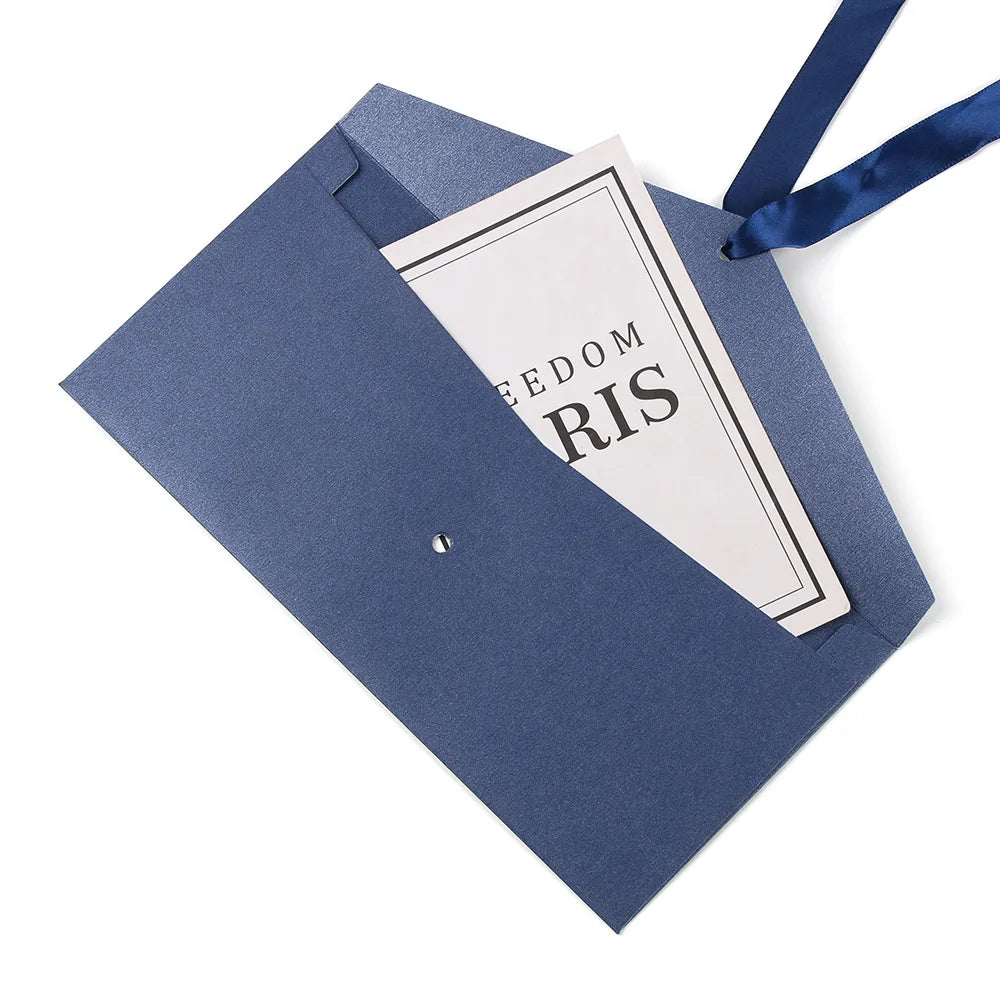 10Pcs Black Envelopes with Bow Ribbon Creative Black Greeting Card Bags Pearlescent Paper Envelop Wedding Invited Card Envelopes