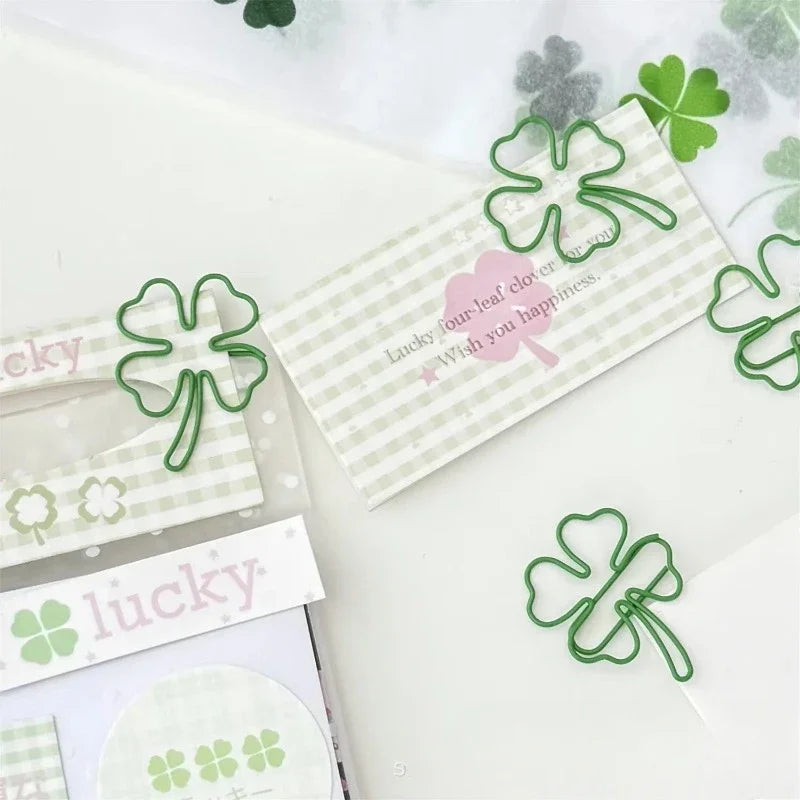 10Pc/set Ins Creative Design Clover Paper Clip Green Pink Color Scrapbook Paper Clip DIY Decor Photocard Memo Pad Fixed Clip Pin