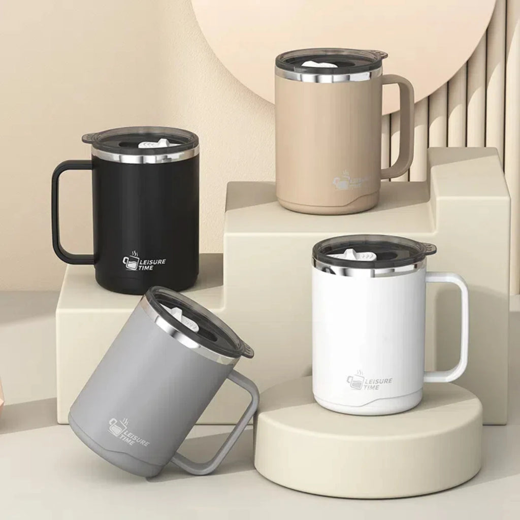 WORTHBUY 304 Stainless Steel Double Wall Insulated Coffee Mug With Handle Portable Sealed Water Cup Large Capacity Drinking Cup