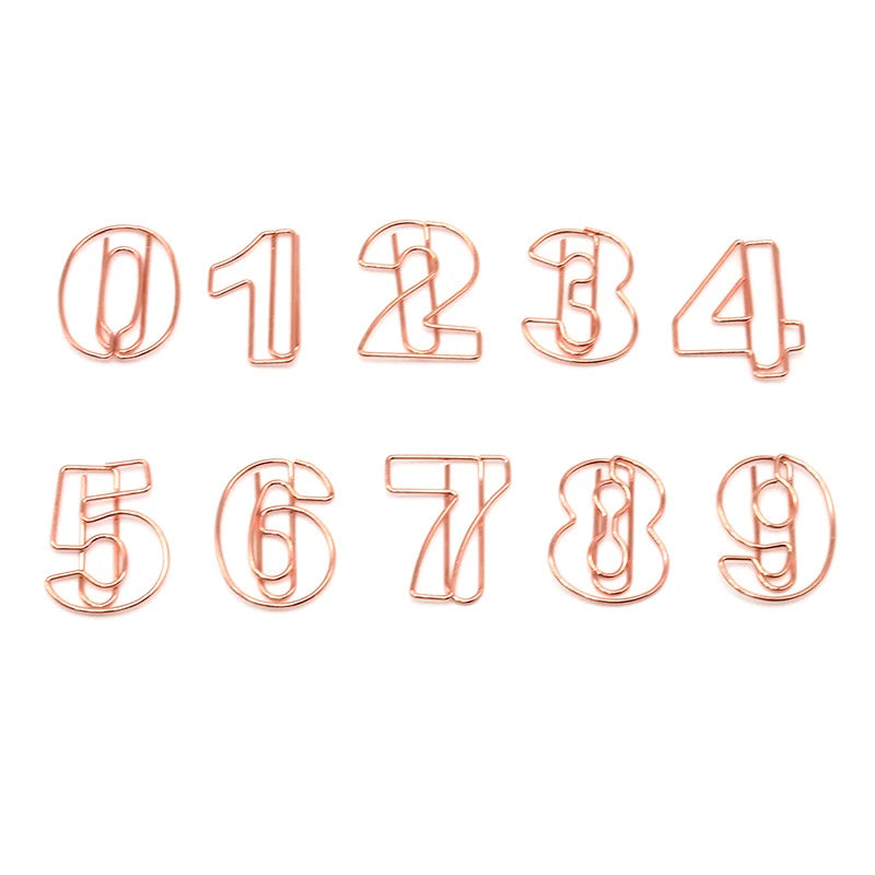 10pcs/Set Metallic Wire-formed 0-9 Number-shaped Paper Clip Bookmarks Paperclips Office Stationery School Supplies