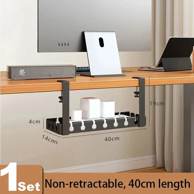 Under Table Storage Rack No Punching Metal Cable Management Tray Home Office Desk Wire Organizer Retractable Power Strip Storage