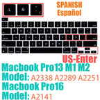 Keyboard Protective Film Silicone for 12-16' MacBook Air/Pro M1 M2 M3 Spanish Keyboard Cover Soft Protection Accessories Black