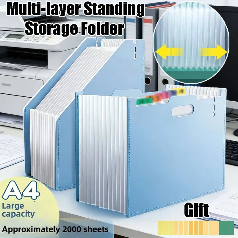 A4 Accordion File Bag with Handle Multi-layer Expandable Document Folder Large Capacity Desk Standable Organizer