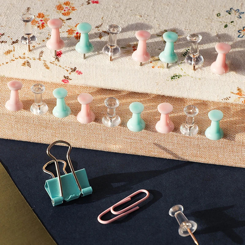 72Pcs Color Binder Clips Paper Clips Push Pin Set Rose Gold Push Pins Cute Stationery for Office Accessories School Supplies