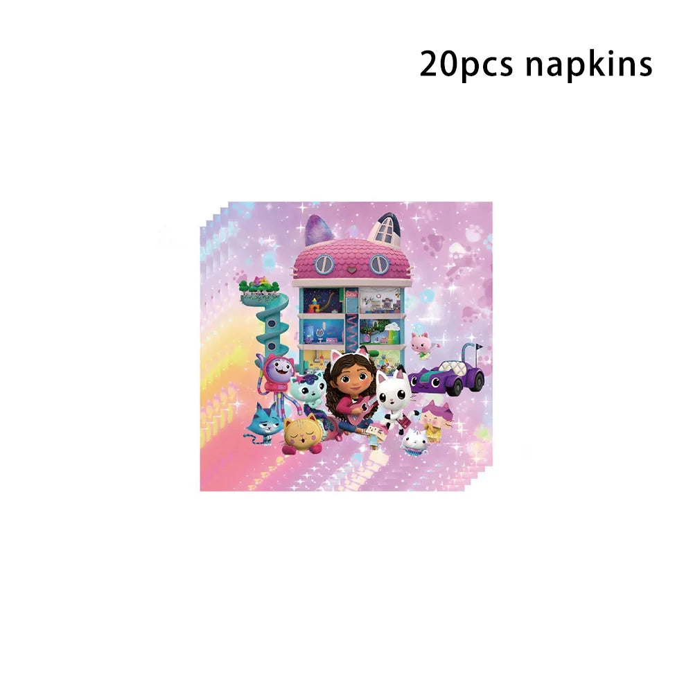 50-1pcs Gabby Dollhouse Birthday Party Plates Cups Napkins Cat Girls Disposable Tableware Kids Happy Birthday Decor Supplies