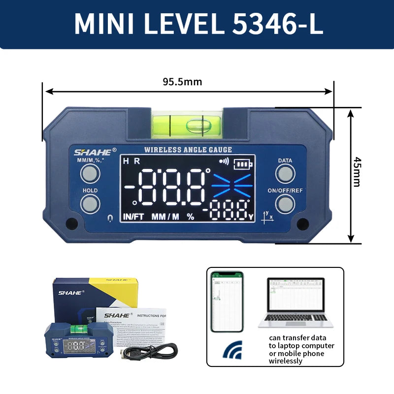 SHAHE Rechargable Digital Protractor Inclinometer Digital Angle Finder Level Box Angle Measuring Tools