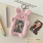 ID Card Holder Keychains kawaii Cartoon Plush Photocard Holder Korean Desk Accessories Kpop Stationery Idol Display Stand