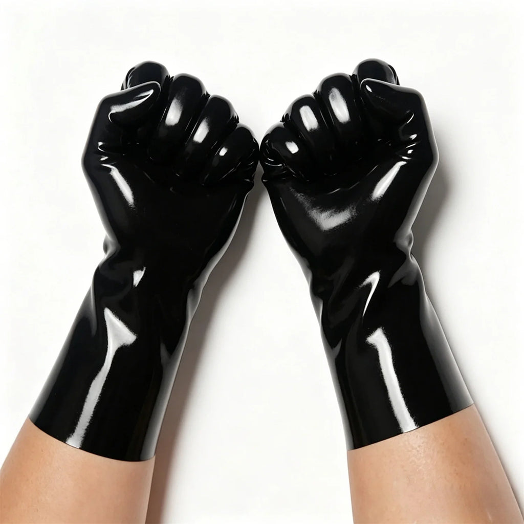 Unisex Natural Latex Black Gloves Rubber Short Gloves Cosplay Costumes Accessory