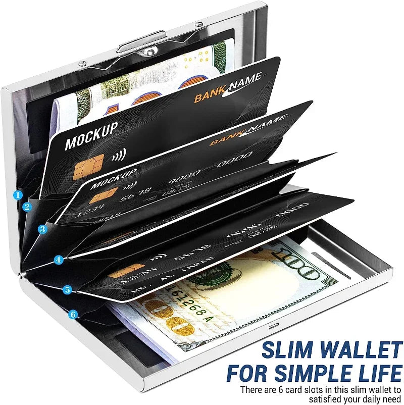 Anti-Scan RFID Blocking Card Holder - Aluminum Metal Wallet for 6 ID/Bank Cards Business Credit Card Case with Secure Protection